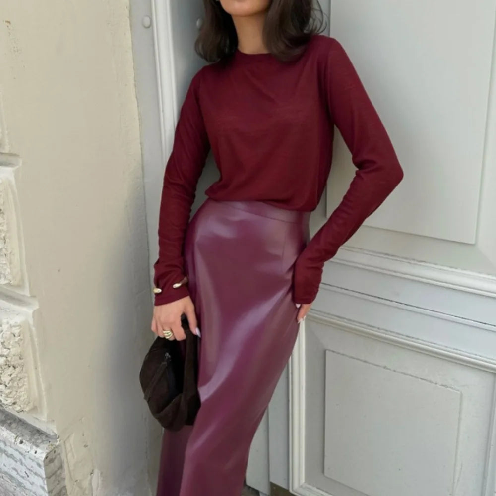 Faux Leather Split Pencil Skirt