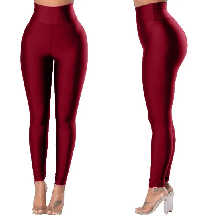 Women Gym Yoga Dance Running Cycling Sports Pants Pure Color Shiny Metallic Stretchy Leggings Pants