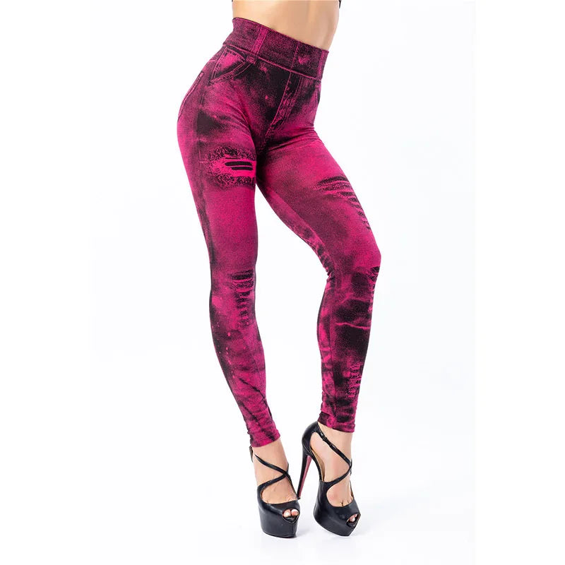 Women Imitation Jeans Stretch Leggings Fashion Sexy Slim Push Up Lady Gym Leggings Causal Simple High Waist Streetwear Leggings