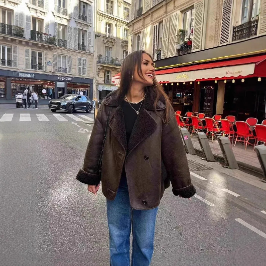 Fall/Winter New Arrival Women's Series Double-Sided Collar Oversized Long-Sleeve Jacket Warm Coat