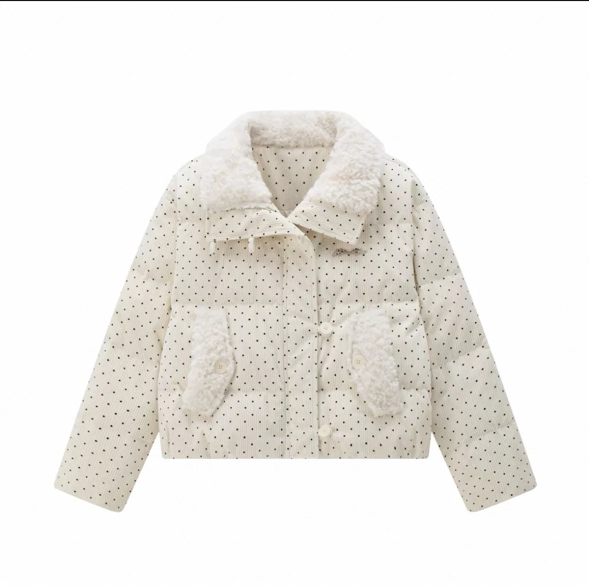 Sweet Polka Dot Parkas Women Winter Loose Casual Thicken Button Patchwork Puffy Coats Korean Fashion Fur Collar Female Outwear