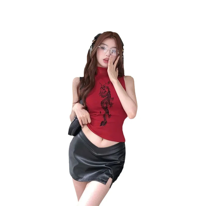 New Spicy Girls Y2k Tops Oversleeve Sexy Turtleneck Tank Top for Women's Slim Fit Short tshirt Skinny Streetwear Crop Top