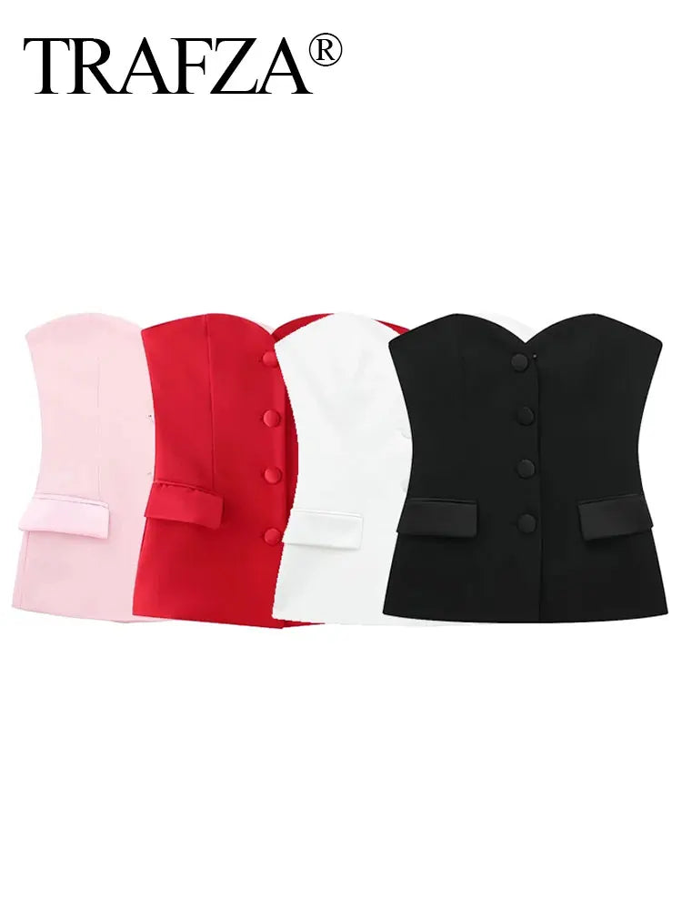 BEAUTY CLOSET COLLECTION  -   Women Elegant White Top Single Breasted Corset Tube Top