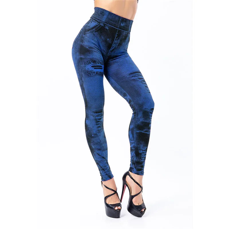 Women Imitation Jeans Stretch Leggings Fashion Sexy Slim Push Up Lady Gym Leggings Causal Simple High Waist Streetwear Leggings