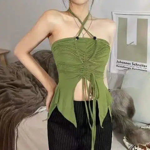 New Sexy Summer Cami Top Bowknot Lace-Up Sleeveless Cropped Vest Elegant Youth Clothes Women Fashion Off Shoulder