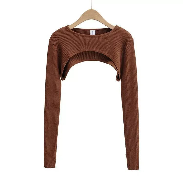 Y2k Aesthetic Clothes O-neck Black White Sexy Harajuku Knitted Tshirt T-shirts Women Long Sleeve Crop Top Spring Autumn