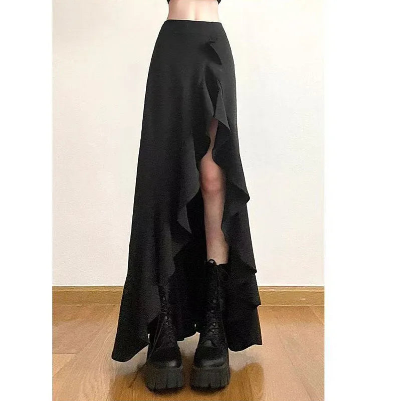 Asymmetric Ruffle Maxi Skirt