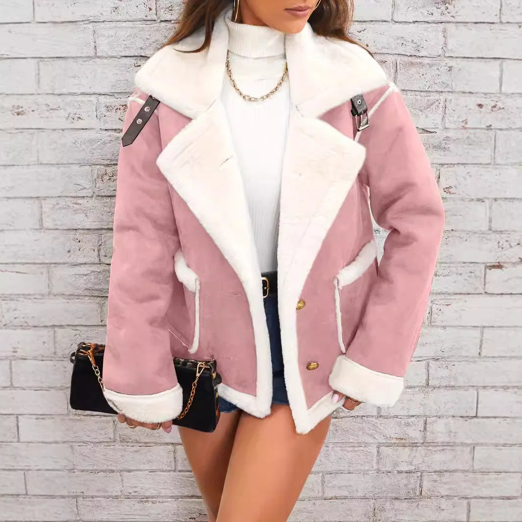 Women's New Fashion Lapel Plush Jackets Winter Thickened Faux Fur Fleece Warm Jacket Coats Fashion Casual Loose Overcoat