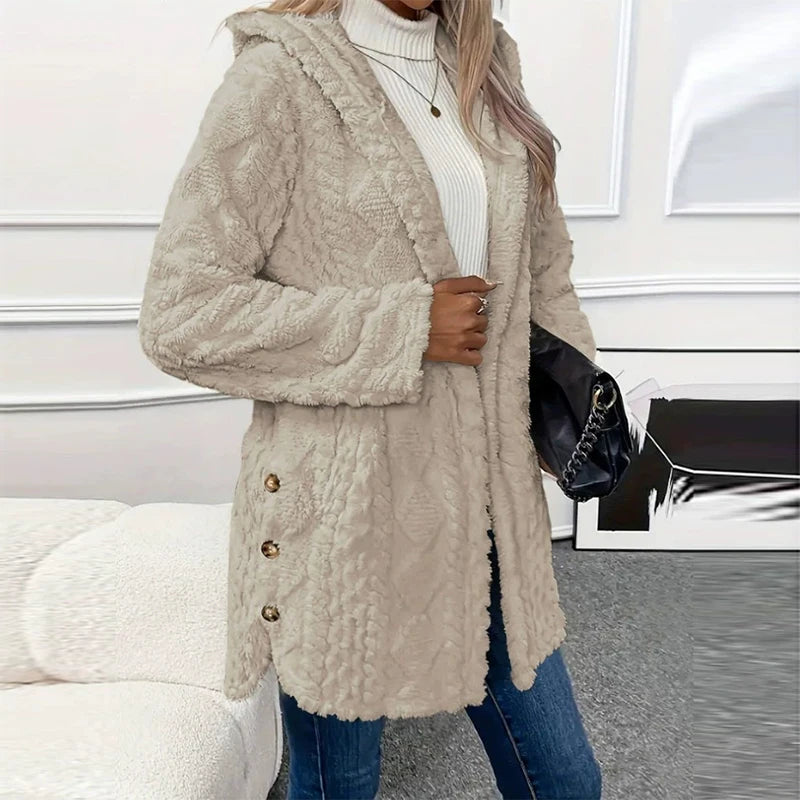 Knit Button Up Hooded Sweater Warm Winter Fall Plain Color Long Sleeve Casual Cardigan With Button