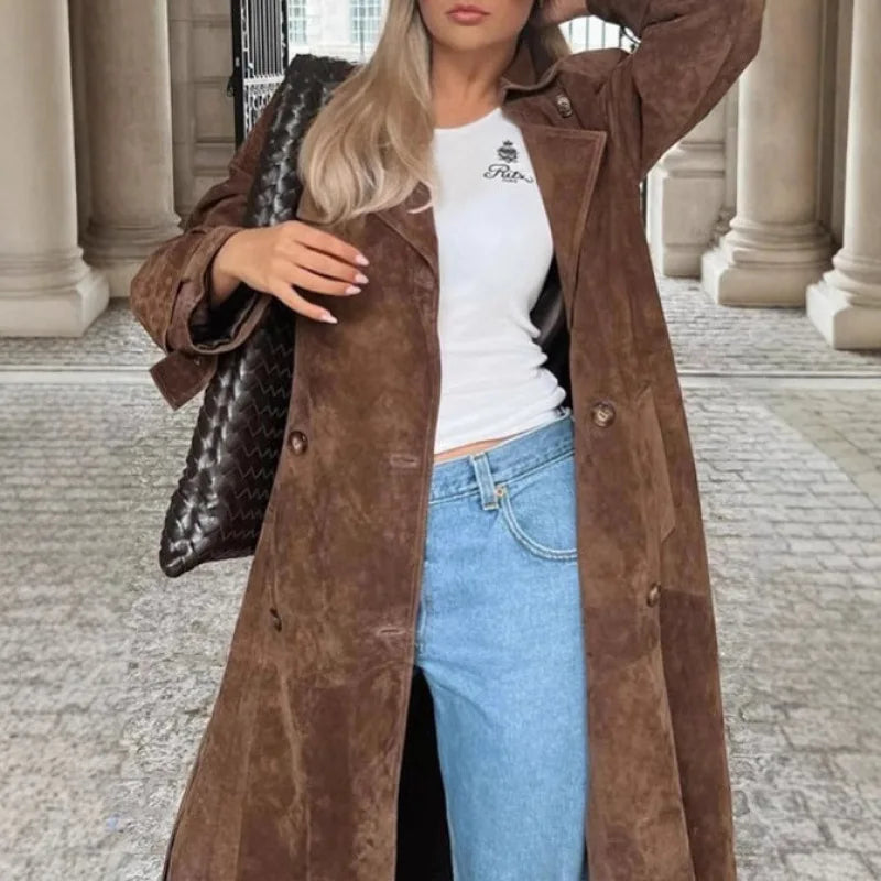 Fall New Y2K Retro Tie Waist Trench Coat For Women Oversized Elegant Long Coat With Belt Chic Outerwear