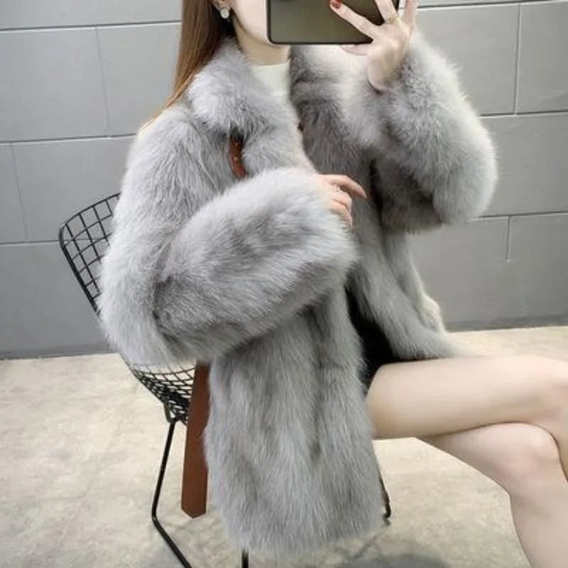 Fashion Fluffy Furry Faux Fur Jacket Women Winter Shaggy Overcoats Thick Warm Long Fox Fur Coat Outerwear