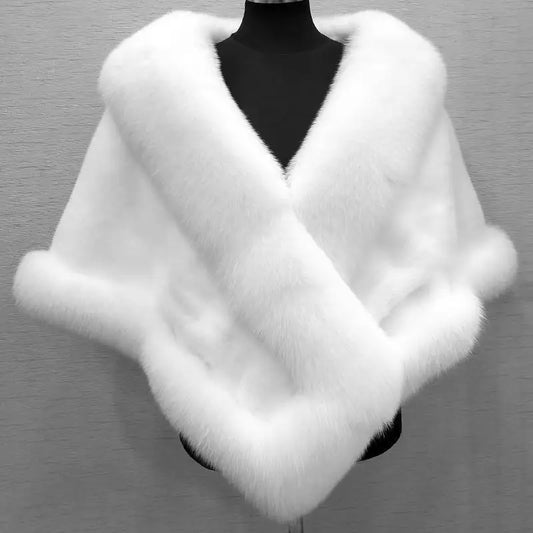Luxury Faux Fox Fur Cape Cheongsam Wedding Dress Shawl Winter Scarf Graceful Women Banquet Party Cloak Wraps