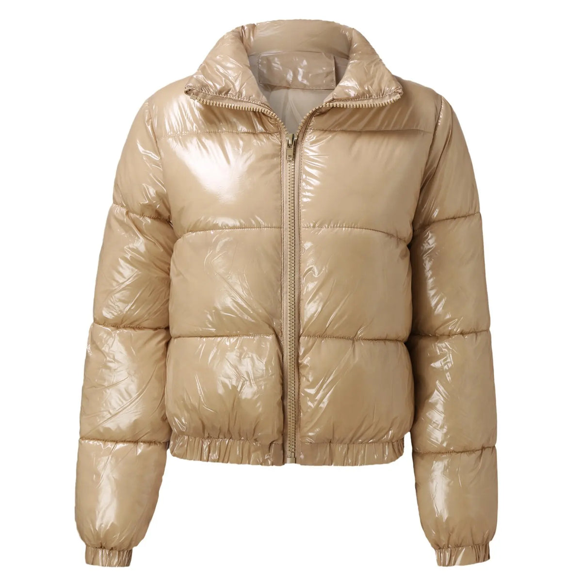Women Cotton-padded Jacket Jacket Fashion Casual Glossy Long Sleeve Autumn And Winter Stand Collar Short Zipper Sexy Warm Street