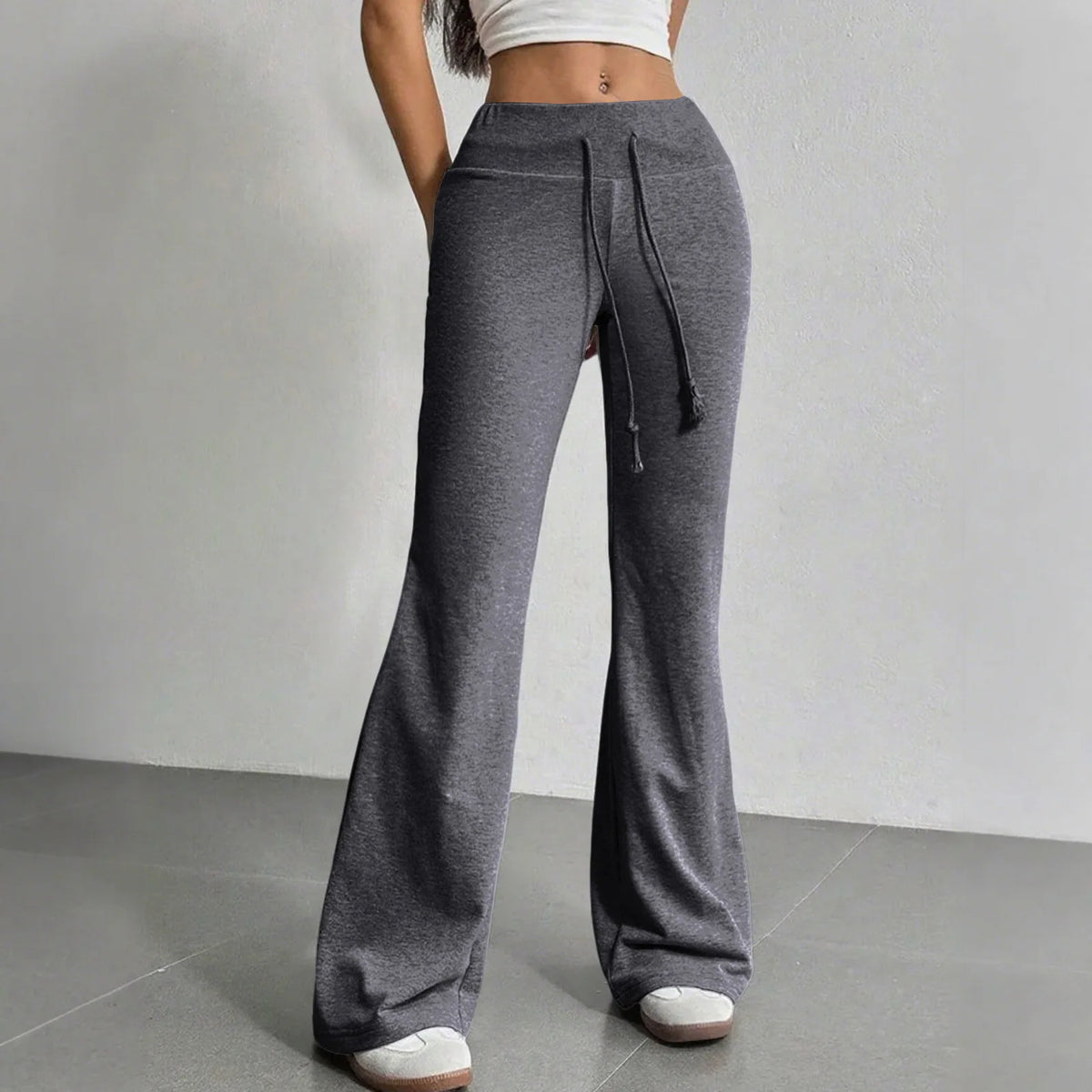 Autumn and Winter New Solid Color Drawstring Women's bell-bottoms Casual Fashion Dressing