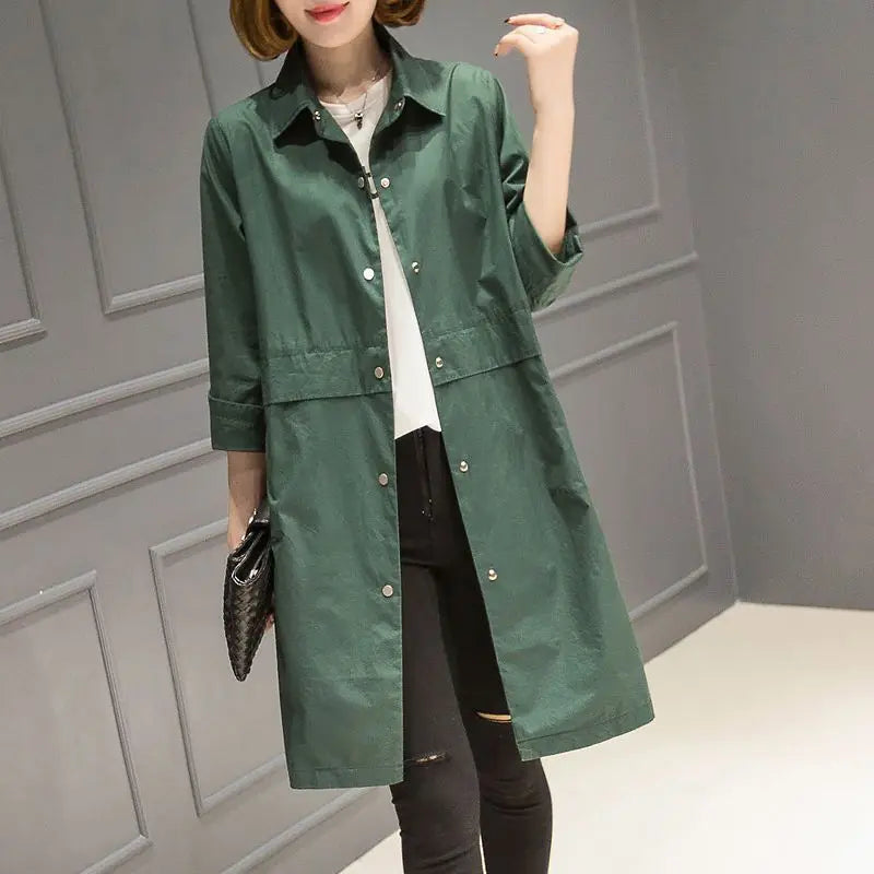 Women's Mid length Spring Autumn Female Windbreaker Loose Female Single Breasted Lapel Versatile Trench Coat Outerwer