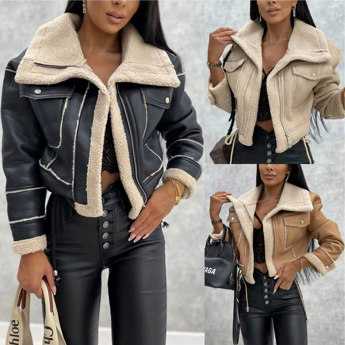 New Woman's Fashion Thick Warm Faux Shearling Jacket Coat Vintage Long Sleeve Belt Hem Female Outerw