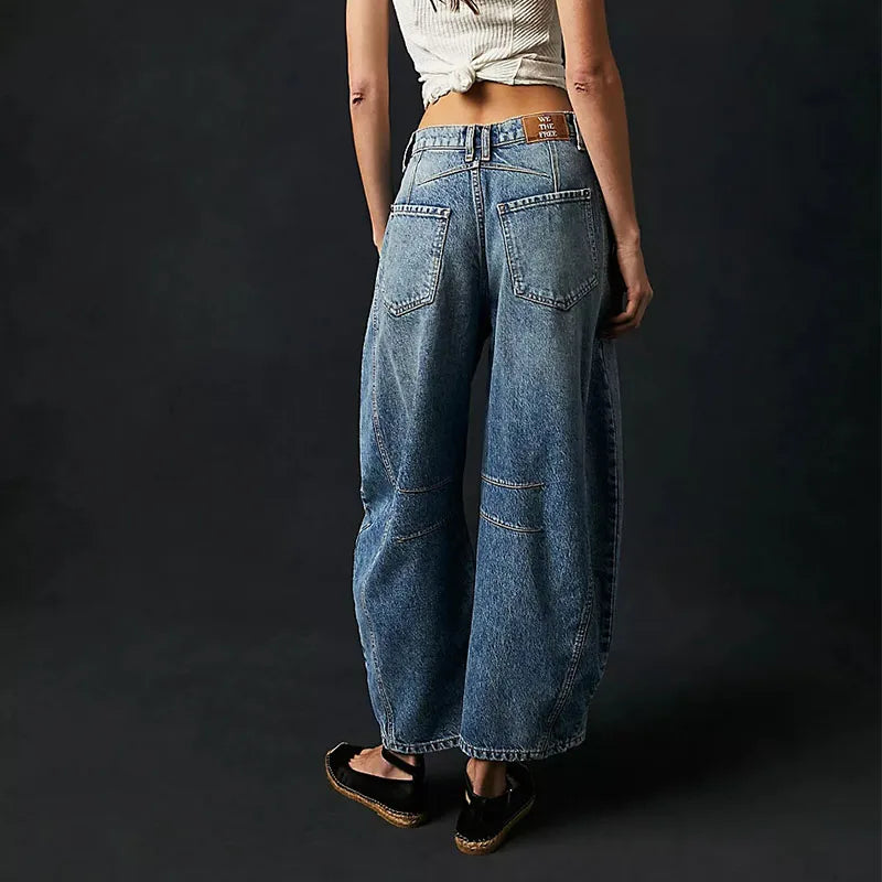 Retro Spliced washed High Waist Jeans for Women Simple Versatile Wide-leg Jean Hip-hop Harajuku Baggy Women Jeans