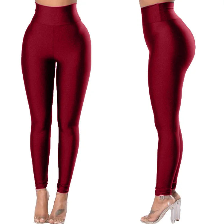 Women Gym Yoga Dance Running Cycling Sports Pants Pure Color Shiny Metallic Stretchy Leggings Pants