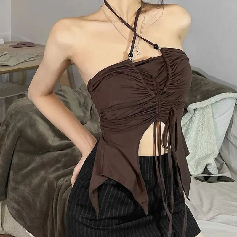 New Sexy Summer Cami Top Bowknot Lace-Up Sleeveless Cropped Vest Elegant Youth Clothes Women Fashion Off Shoulder
