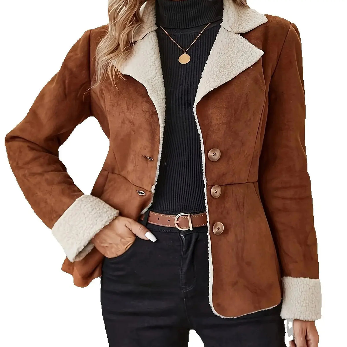 Streetwear Suede Slim Jackets Women Single-Breasted Pockets Long Sleeve Coats Fashion Fall Casual Vintage Elegant Outwears ﻿