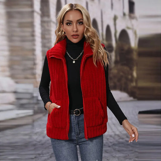 Autumn Winter Furry Faux Fur Vest Coat Women Sleeveless Lapel Plush Warm Waistcoat Lady Warm Fluffy Fashion Vest Jacket