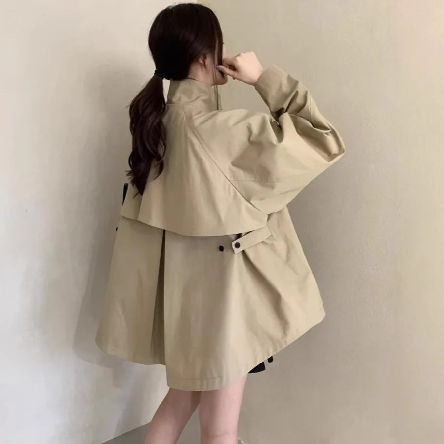 Korean Chic Loose Jackets Women Vintage Stand Collar Button Windbreaker Autumn Casual Coats Chaquetas Mujer