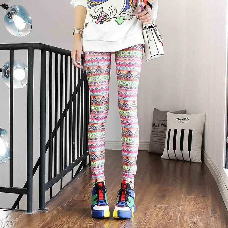 Hot New Spring Legging National Ethnic Style Retro Graffiti Paintings Printing Flowers Trousers Printed High Elasticity Leggings
