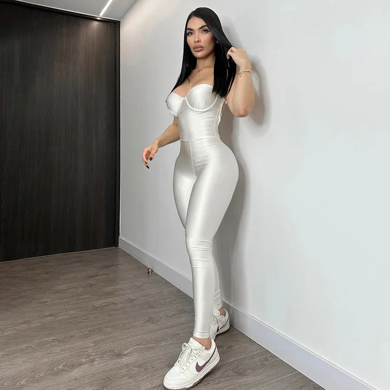 Autumn And Winter New Women'S Solid Color Strapless Slim Sexy Big Backless Sleeveless Pencil Jumpsuit Elegant Lady