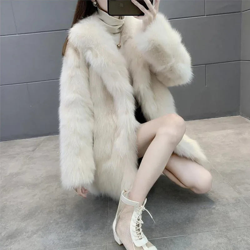 Fashion Fluffy Furry Faux Fur Jacket Women Winter Shaggy Overcoats Thick Warm Long Fox Fur Coat Outerwear