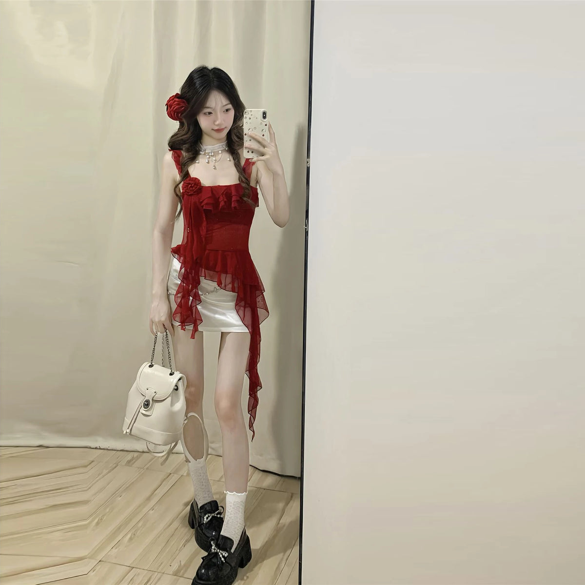 Fashion suspenders Sleeveless Tank Top Sexy Ruffles Backless Irregular  Tops Summer Casual Streetwear Women Camis