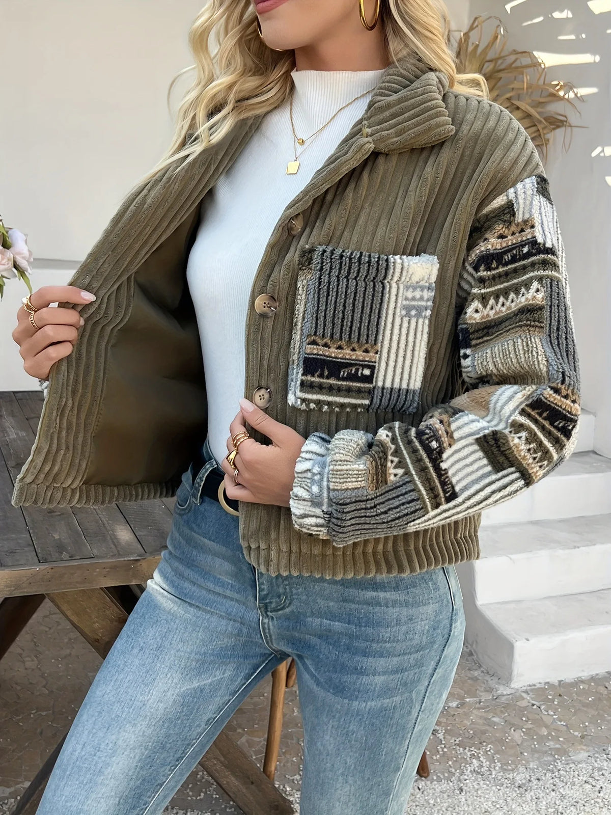 new women's suede texture effect Loose version of fashion lapel shoulder bomber jacket
