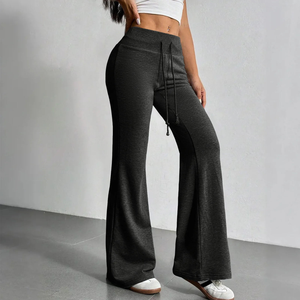 Autumn and Winter New Solid Color Drawstring Women's bell-bottoms Casual Fashion Dressing