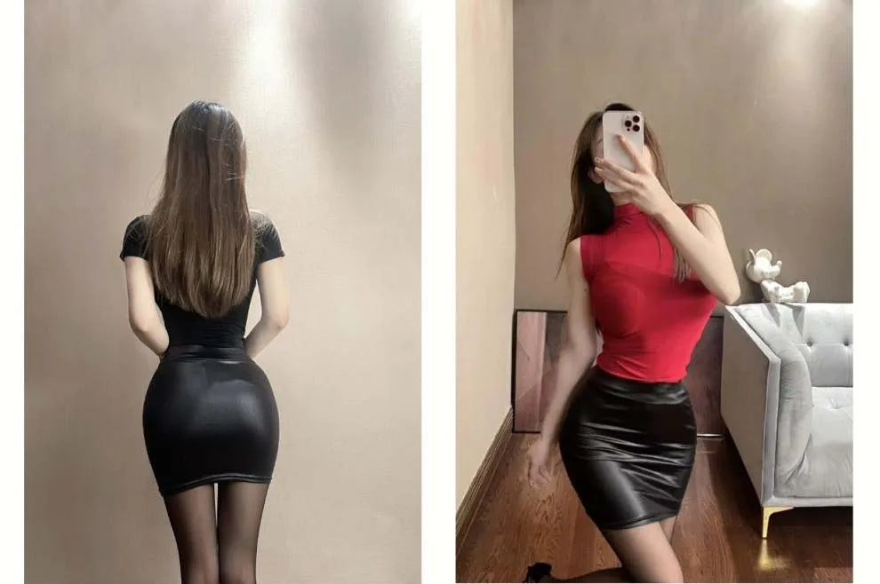 BEAUTY CLOSET COLLECTION  -  Black Slim Imitation Leather Sexy Skirt