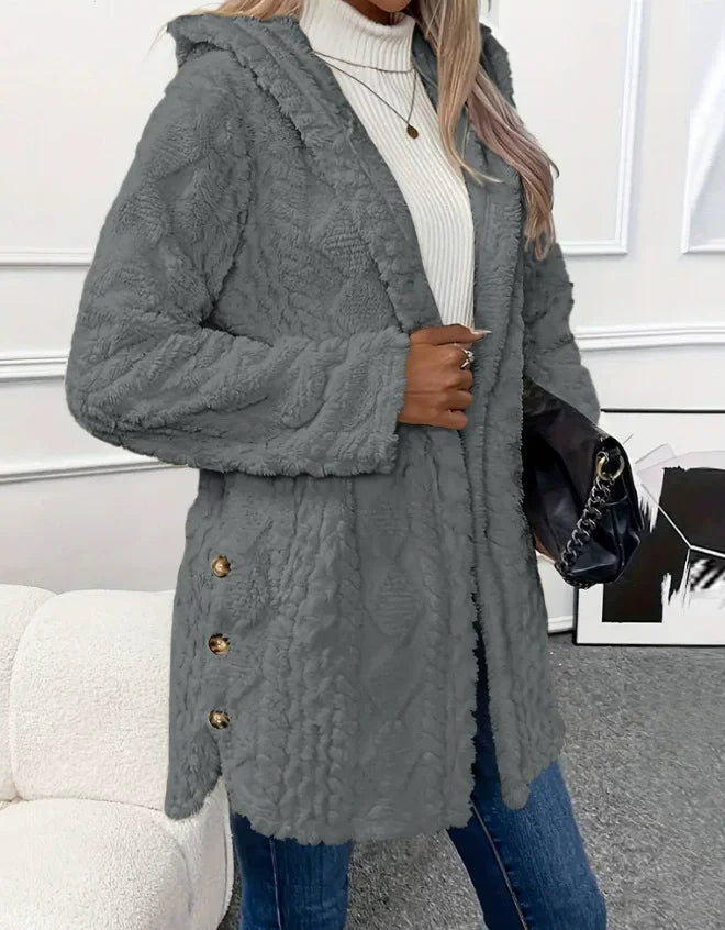 Knit Button Up Hooded Sweater Warm Winter Fall Plain Color Long Sleeve Casual Cardigan With Button