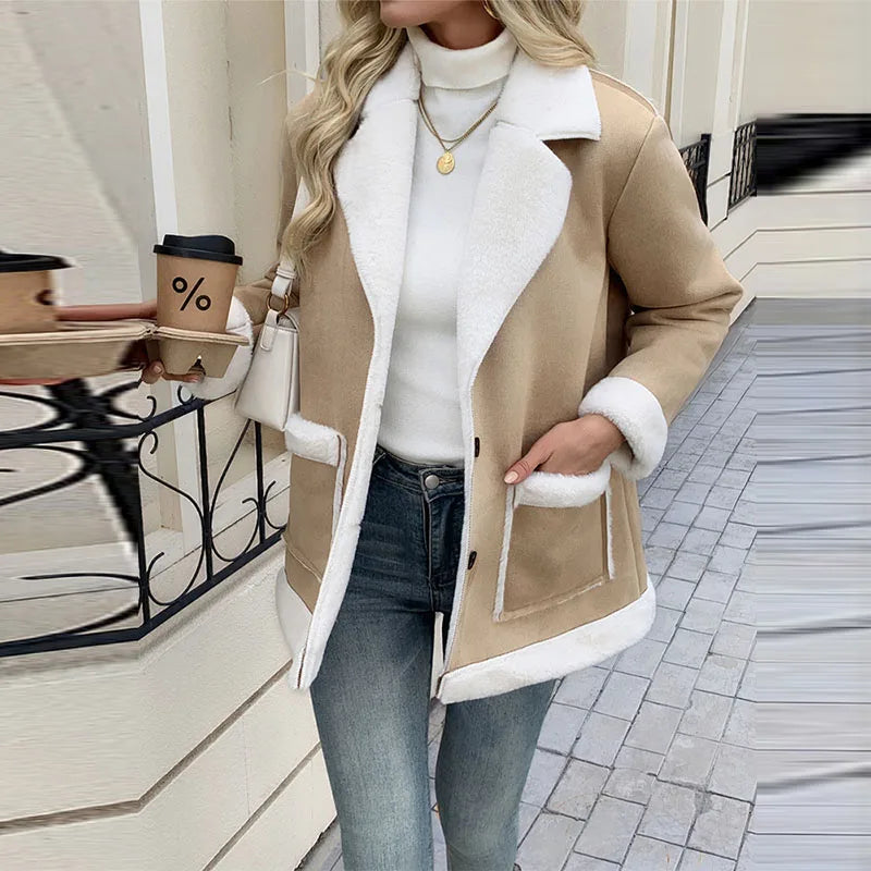 Women's Clothing Single-Breasted Jackets Women's Vintage Lapel Full Sleeve Pocket Jacket Autumn Winter New Lady Casual Outwear