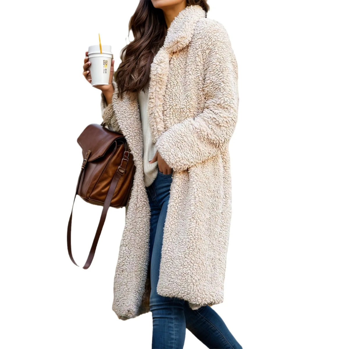 Retro Solid Long Coats Women Elegant Loose Lapel Single Breasted Plush Coat Female Winter Warm Chic Street Overcoats