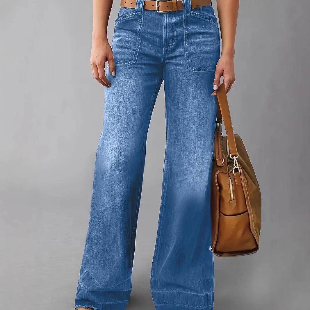 Women Casual Plus Size Wide Leg Jeans High Waist Button Washing Vintage Denim Trousers Pants Harajuku Pockets Autumn Jeans