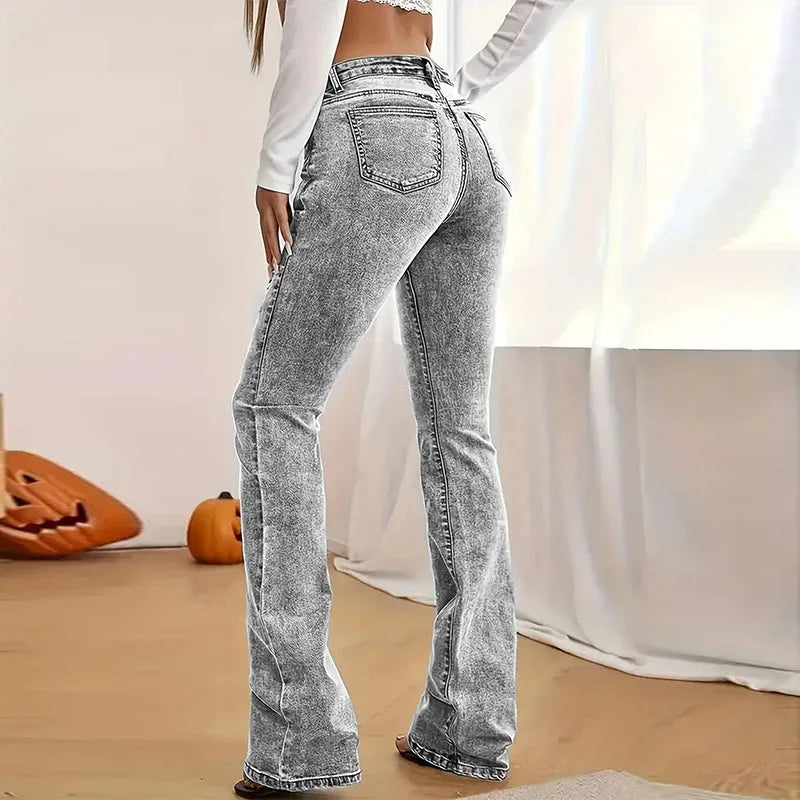 Jeans Women Y2k Jeans Stretch Casual Gray Trousers Slim Fit Flare Pants Versatile Minimalist Long Bottoms Fashion