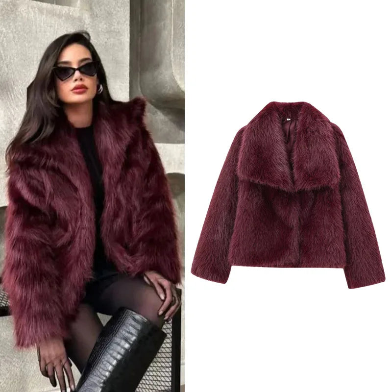 Woman Autumn Winter Faux Fur Coat Plush Fluffy Women's Jacket New in Outerwears White Red Gray Black Wool Blends Coats