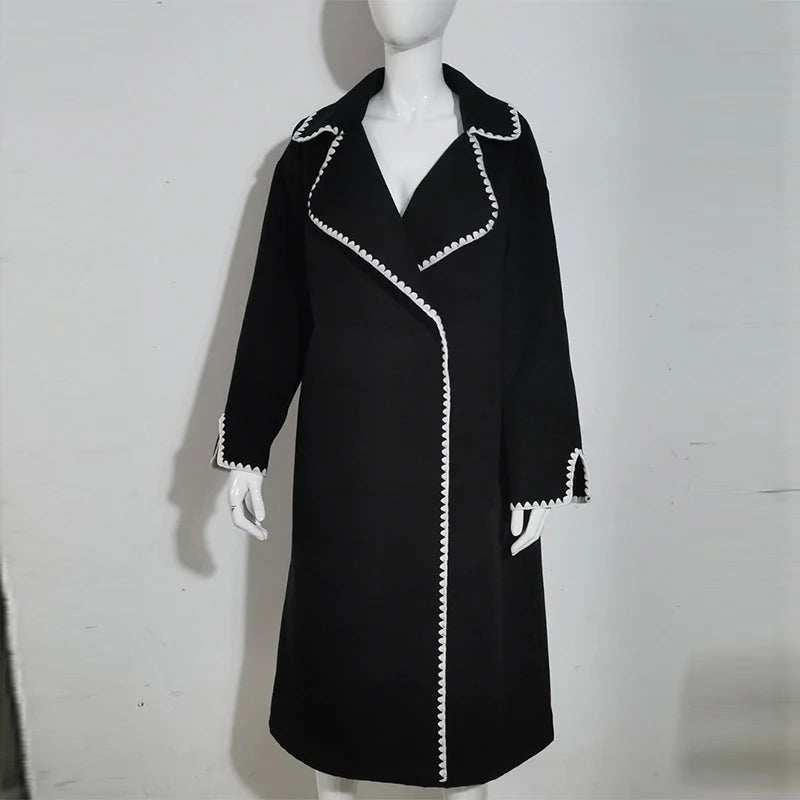Autumn Winter Blends Trench Windbreak Women Clothing Double-sided Woolen Long-sleeved Woven Lapel Long Coat Loose Trench Coat