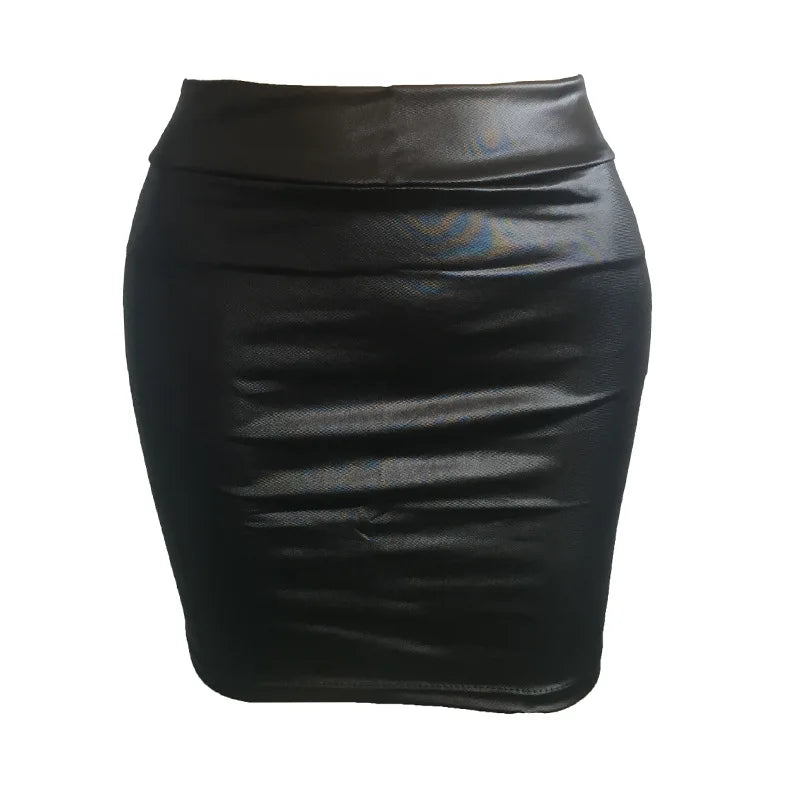 Women Mini Skirt Solid Color High Waist Slim Fit Skinny Matte Faux Leather Cozy Commuter Bodycon Skirt Streetwear