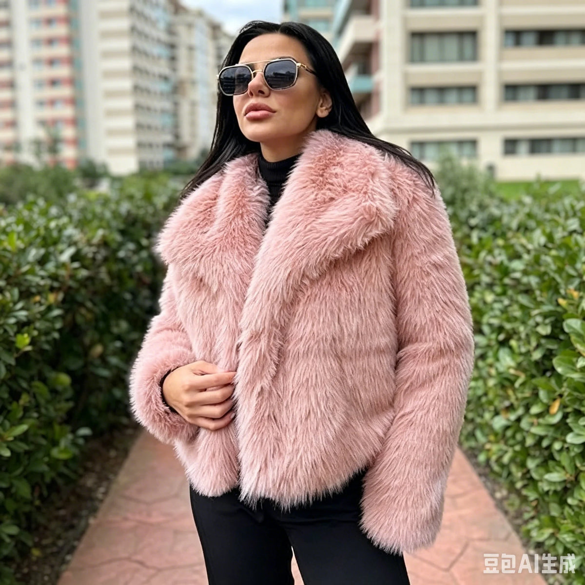 solid color loose fur short coat autumn and winter new item lapel long sleeved warm coat for women