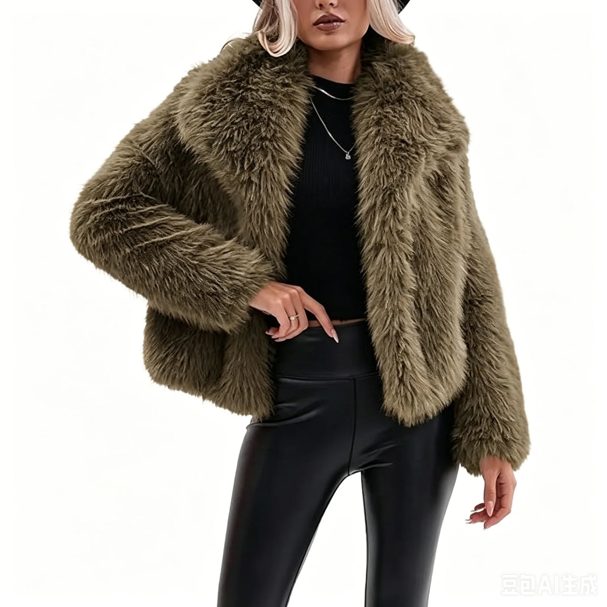 solid color loose fur short coat autumn and winter new item lapel long sleeved warm coat for women