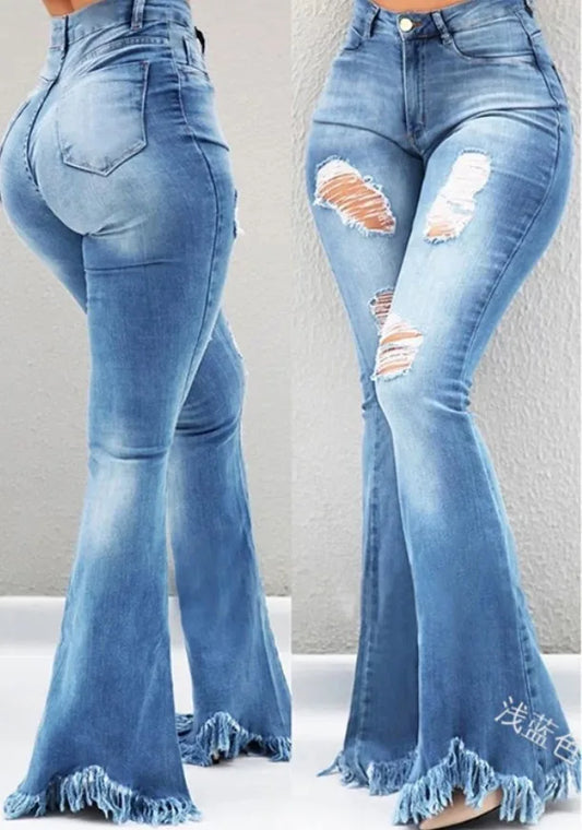 Y2K Clothing Women's Pans Autumn New Fashion Old Worn White High Waist Jeans Show Thin Tassel Edge Micro Ragged Denim Pants