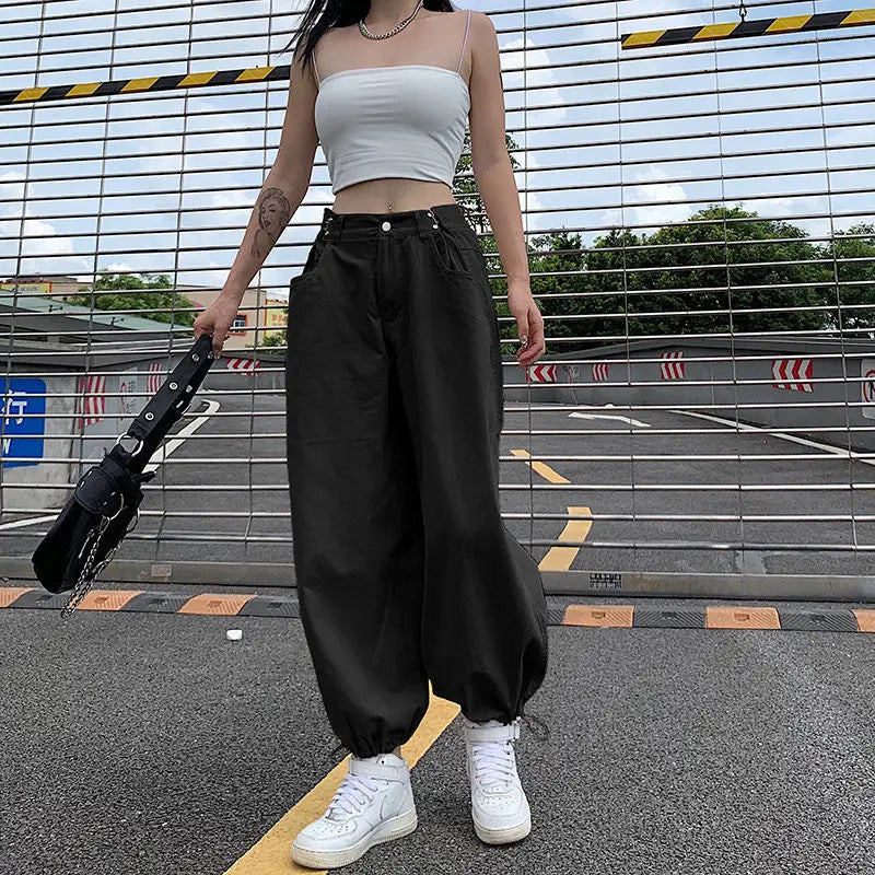 Style Loose Denim Leg Pants Women's High Waist Harun Leggings Straight Thin Korean Fashion Women Clothing Y2k Pants