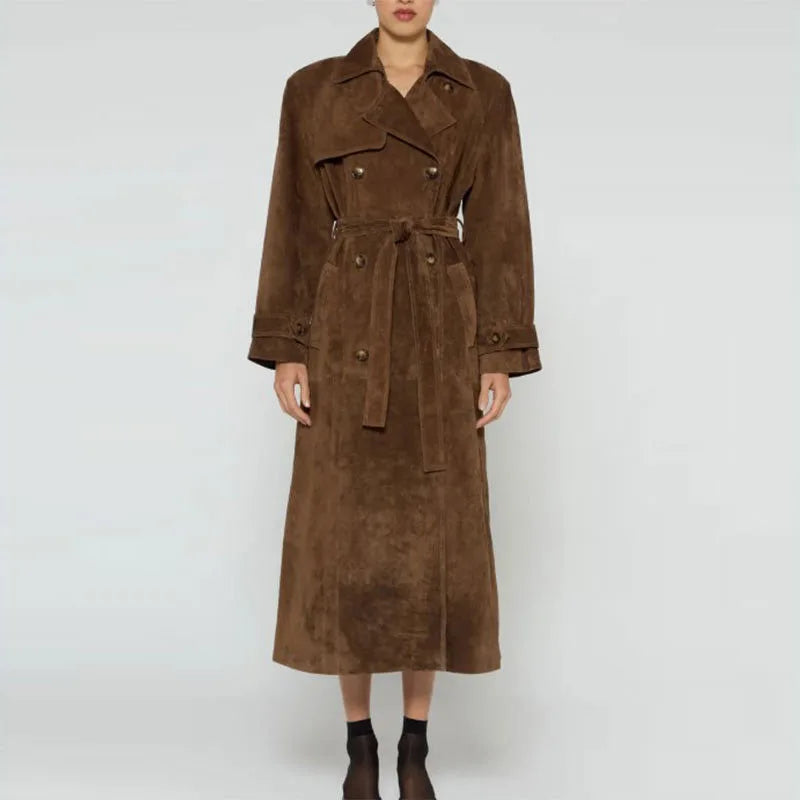 Fall New Y2K Retro Tie Waist Trench Coat For Women Oversized Elegant Long Coat With Belt Chic Outerwear