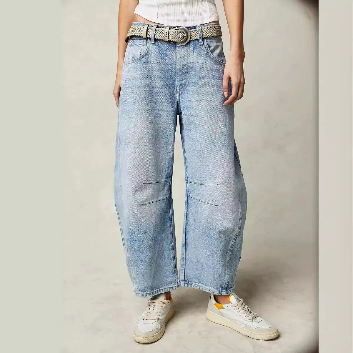 Retro Spliced washed High Waist Jeans for Women Simple Versatile Wide-leg Jean Hip-hop Harajuku Baggy Women Jeans