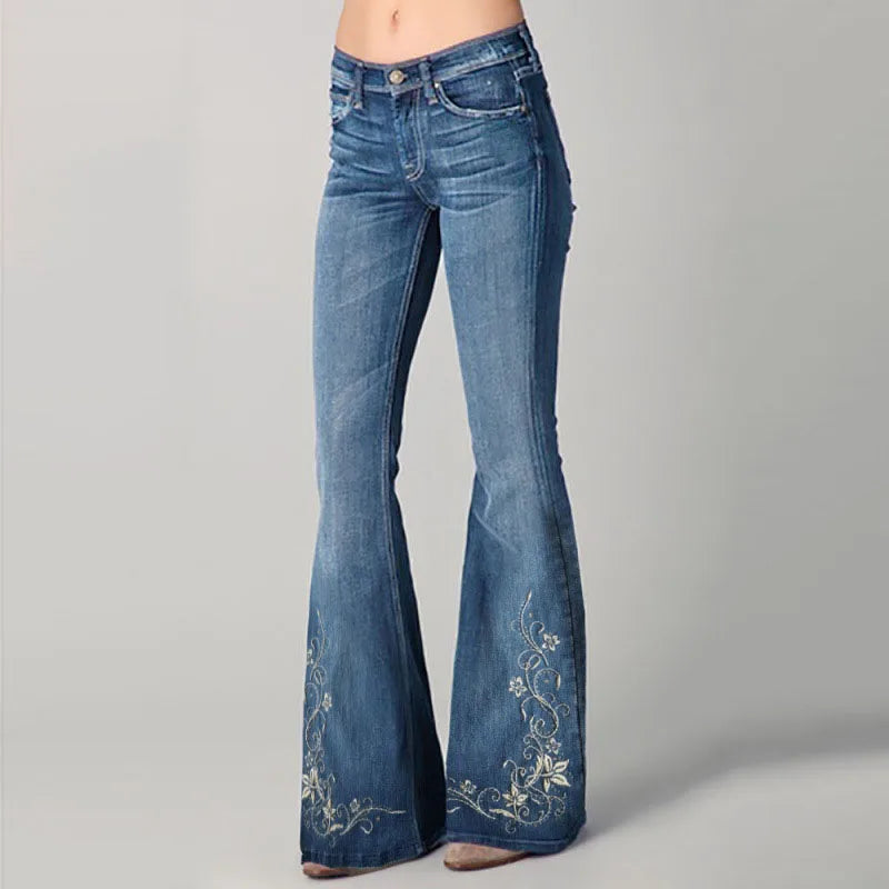 3D Printed Jeans for Women's Flare Denim Pant High Waist Elegant Vintage Casual High Street Slim Pockets Women's Jeans