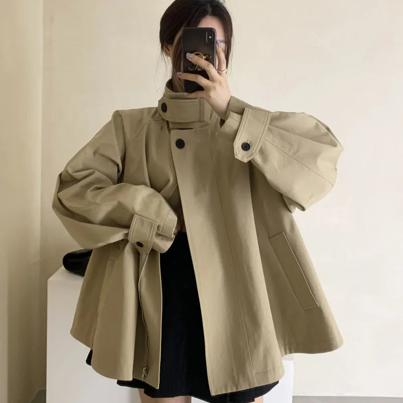 Korean Chic Loose Jackets Women Vintage Stand Collar Button Windbreaker Autumn Casual Coats Chaquetas Mujer