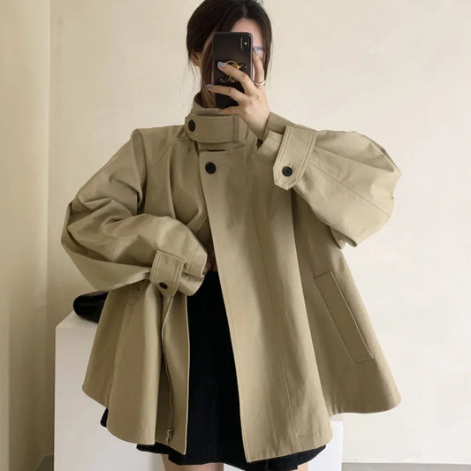 Korean Chic Loose Jackets Women Vintage Stand Collar Button Windbreaker Autumn Casual Coats Chaquetas Mujer